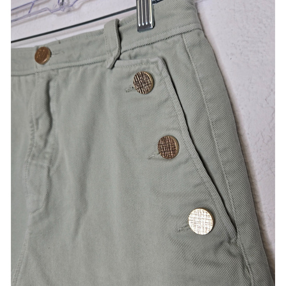 Zara Womens Shorts 8 Mint Green High Waisted Gold Button Military Sailor Cotton - Picture 2 of 8